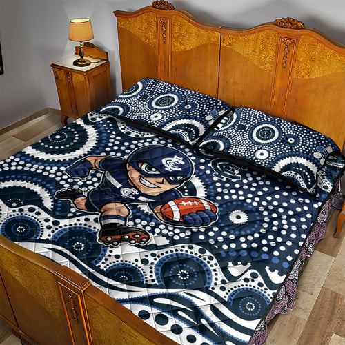 Carlton Blues Quilt Bed Set Aboriginal Dot Pattern - Football Mascot Heritage Pride