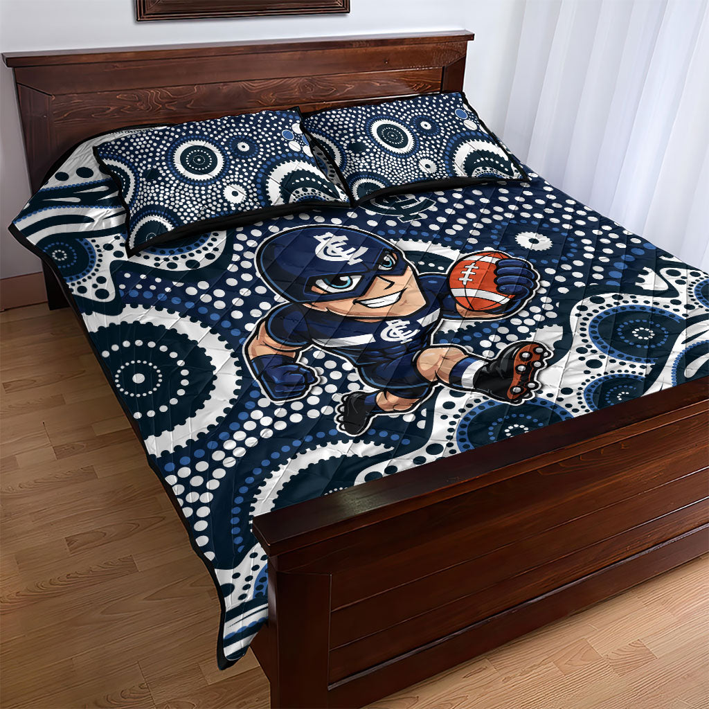 Carlton Blues Quilt Bed Set Aboriginal Dot Pattern - Football Mascot Heritage Pride