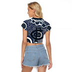 Carlton Blues Raglan Cropped T Shirt Aboriginal Dot Pattern - Football Mascot Heritage Pride