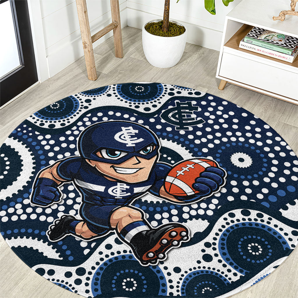 Carlton Blues Round Carpet Aboriginal Dot Pattern - Football Mascot Heritage Pride