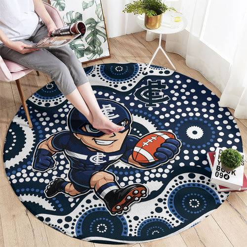 Carlton Blues Round Carpet Aboriginal Dot Pattern - Football Mascot Heritage Pride