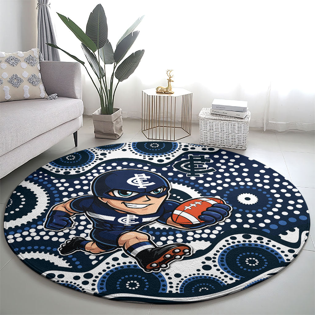 Carlton Blues Round Carpet Aboriginal Dot Pattern - Football Mascot Heritage Pride