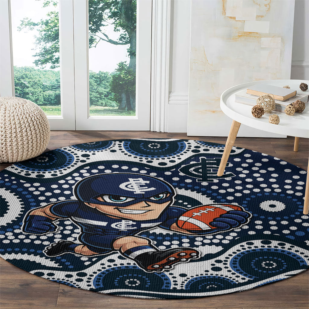 Carlton Blues Round Carpet Aboriginal Dot Pattern - Football Mascot Heritage Pride
