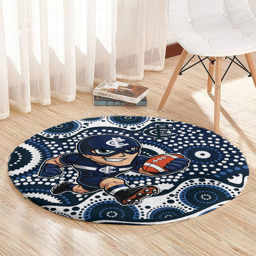 Carlton Blues Round Carpet Aboriginal Dot Pattern - Football Mascot Heritage Pride