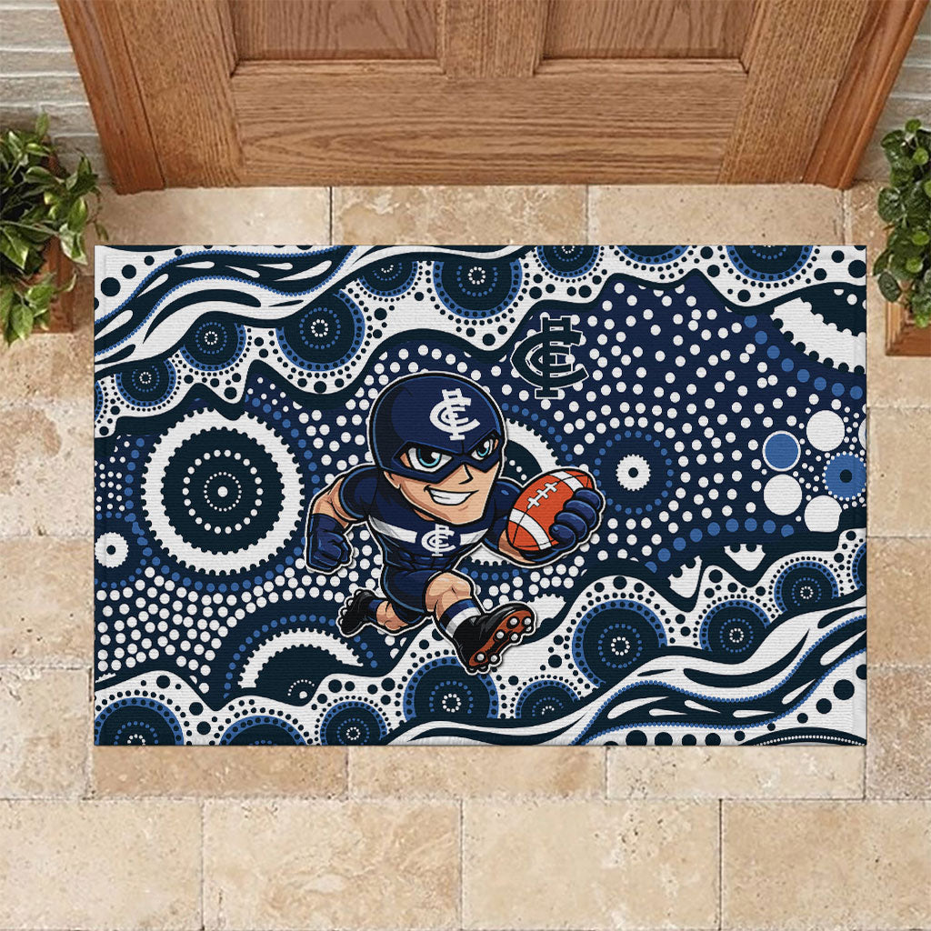 Carlton Blues Rubber Doormat Aboriginal Dot Pattern - Football Mascot Heritage Pride