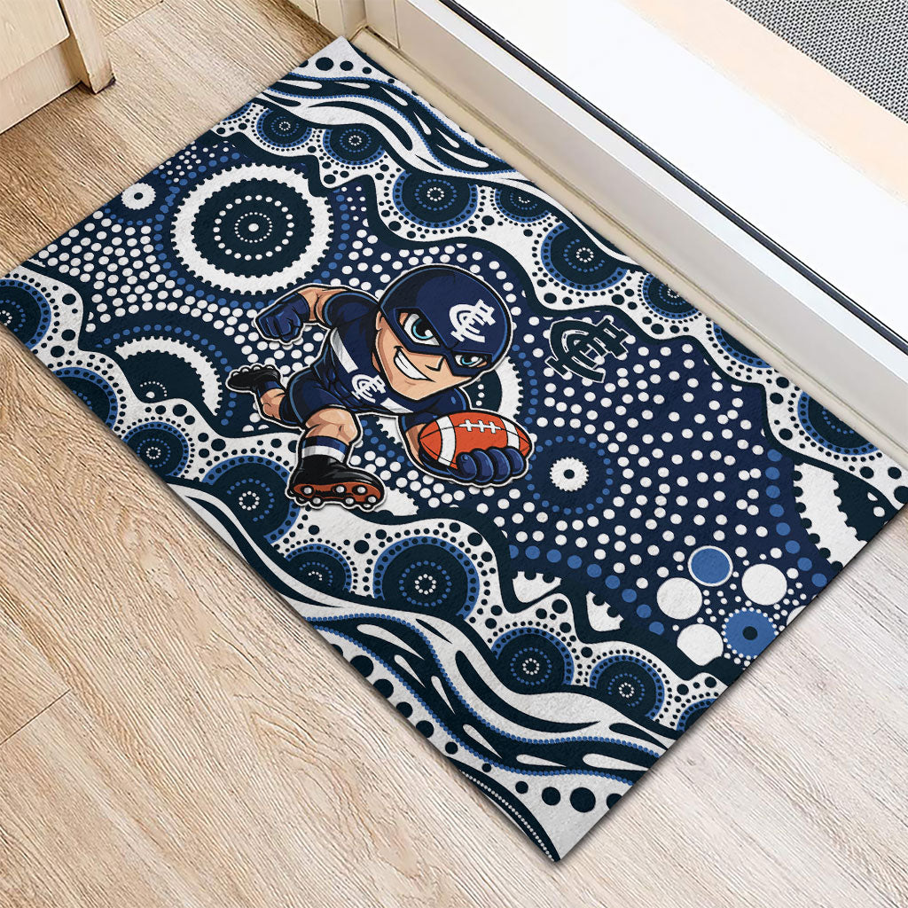 Carlton Blues Rubber Doormat Aboriginal Dot Pattern - Football Mascot Heritage Pride