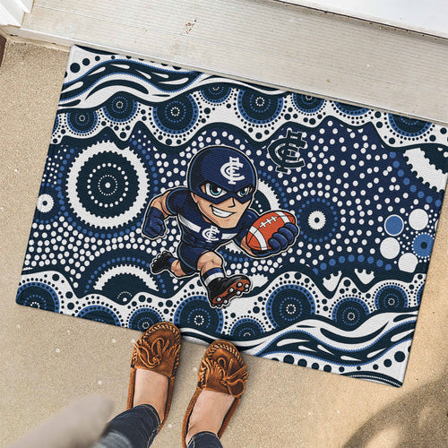 Carlton Blues Rubber Doormat Aboriginal Dot Pattern - Football Mascot Heritage Pride