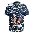 Carlton Blues Rugby Jersey Aboriginal Dot Pattern - Football Mascot Heritage Pride