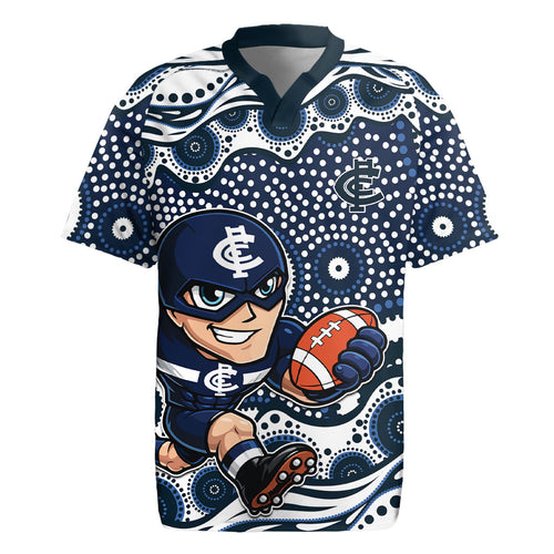 Carlton Blues Rugby Jersey Aboriginal Dot Pattern - Football Mascot Heritage Pride