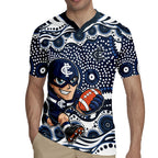 Carlton Blues Rugby Jersey Aboriginal Dot Pattern - Football Mascot Heritage Pride