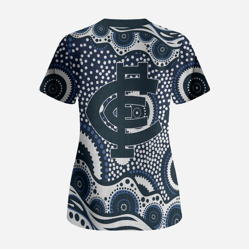 Carlton Blues Scrub Top Aboriginal Dot Pattern - Football Mascot Heritage Pride