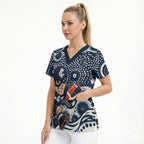 Carlton Blues Scrub Top Aboriginal Dot Pattern - Football Mascot Heritage Pride