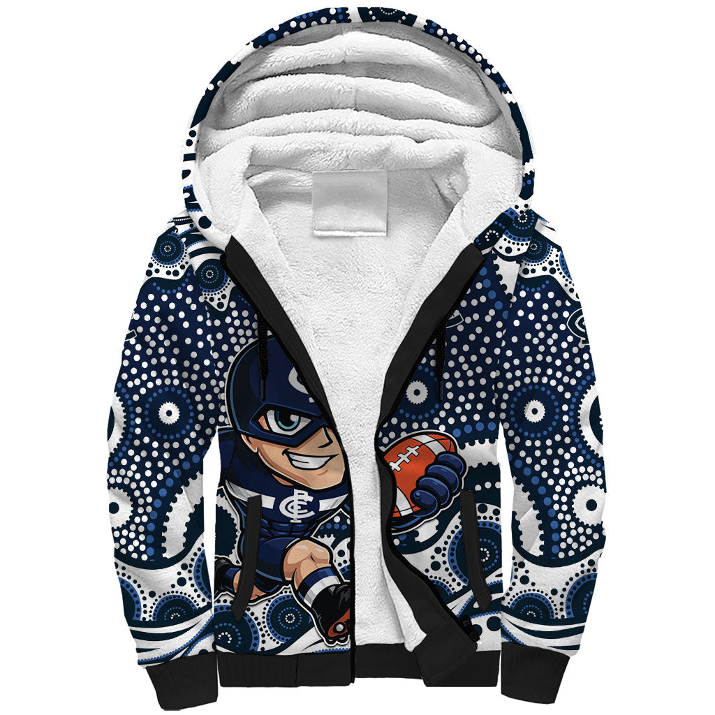 Carlton Blues Sherpa Hoodie Aboriginal Dot Pattern - Football Mascot Heritage Pride