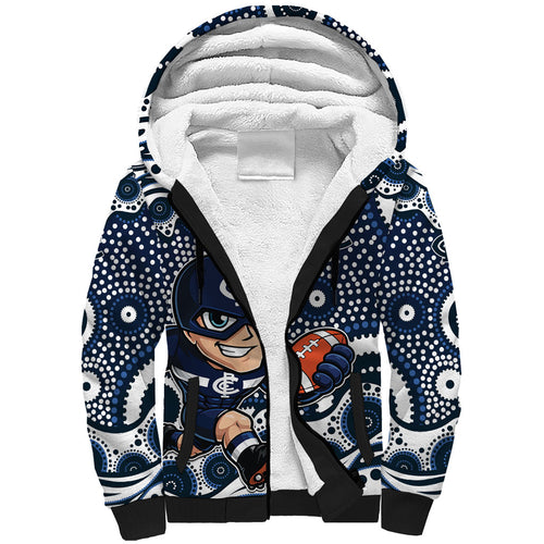 Carlton Blues Sherpa Hoodie Aboriginal Dot Pattern - Football Mascot Heritage Pride