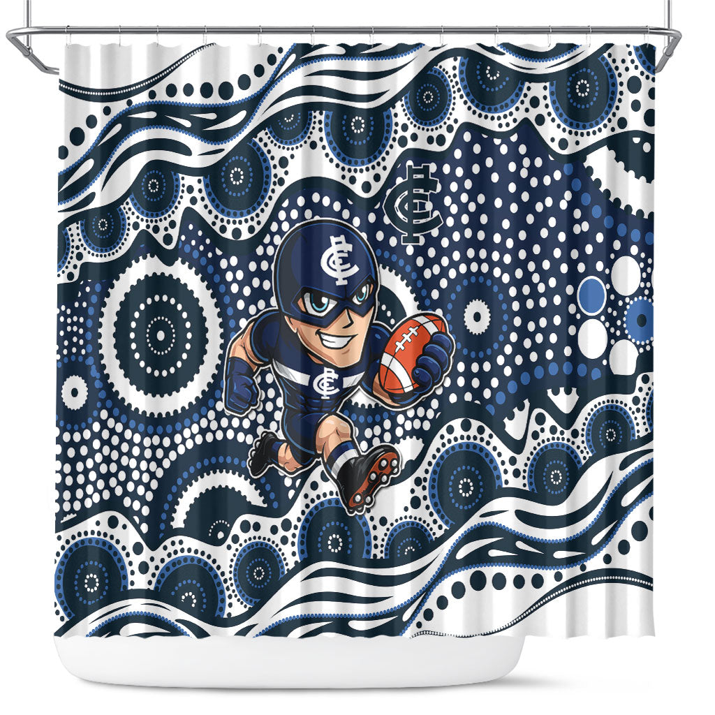 Carlton Blues Shower Curtain Aboriginal Dot Pattern - Football Mascot Heritage Pride