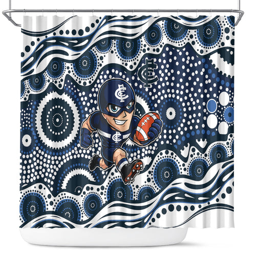 Carlton Blues Shower Curtain Aboriginal Dot Pattern - Football Mascot Heritage Pride