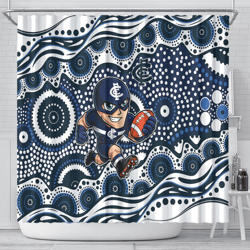 Carlton Blues Shower Curtain Aboriginal Dot Pattern - Football Mascot Heritage Pride