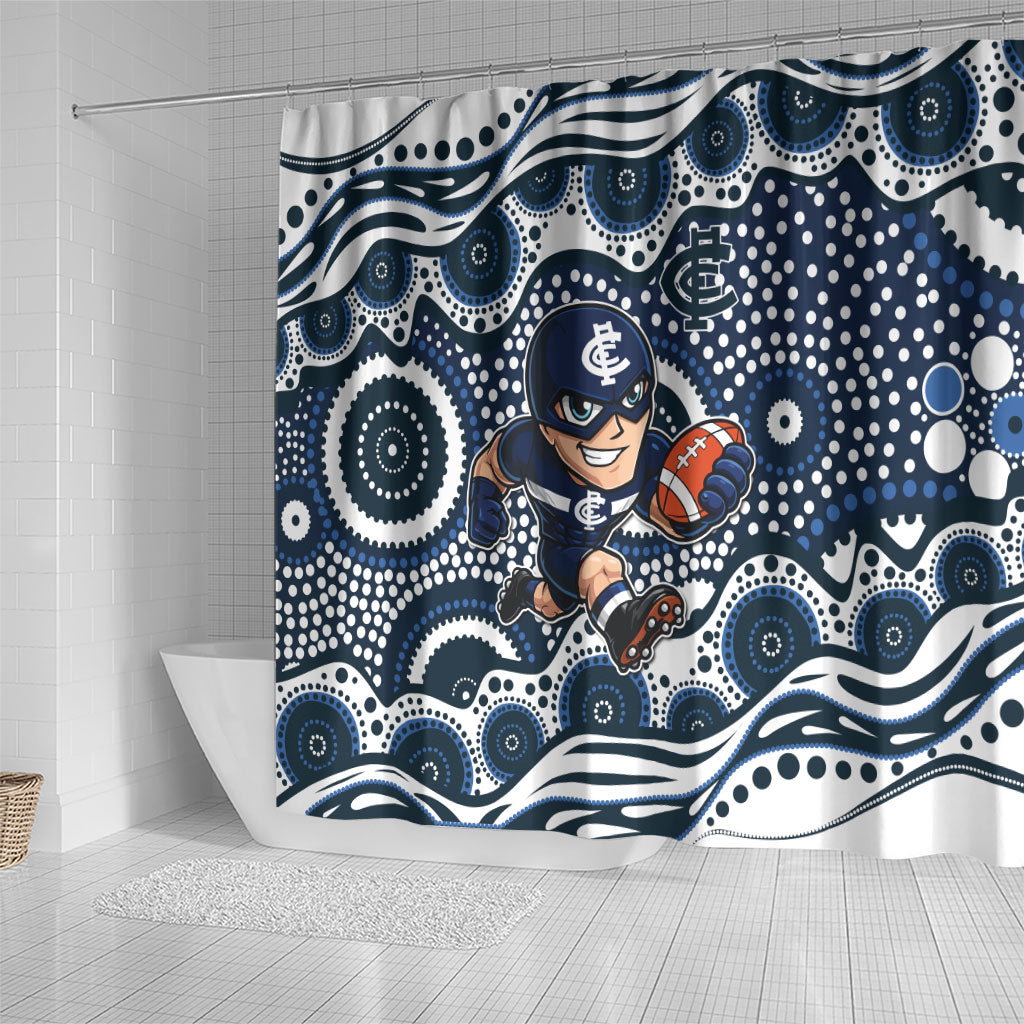 Carlton Blues Shower Curtain Aboriginal Dot Pattern - Football Mascot Heritage Pride