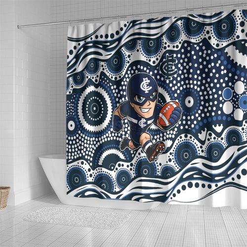 Carlton Blues Shower Curtain Aboriginal Dot Pattern - Football Mascot Heritage Pride