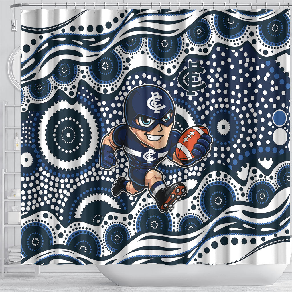 Carlton Blues Shower Curtain Aboriginal Dot Pattern - Football Mascot Heritage Pride