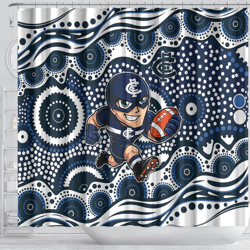 Carlton Blues Shower Curtain Aboriginal Dot Pattern - Football Mascot Heritage Pride