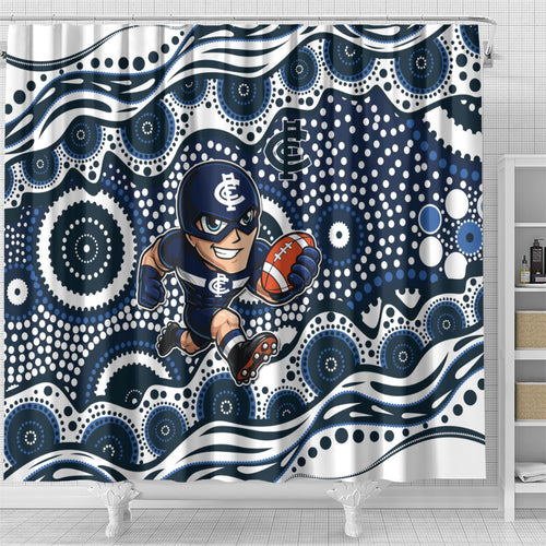 Carlton Blues Shower Curtain Aboriginal Dot Pattern - Football Mascot Heritage Pride