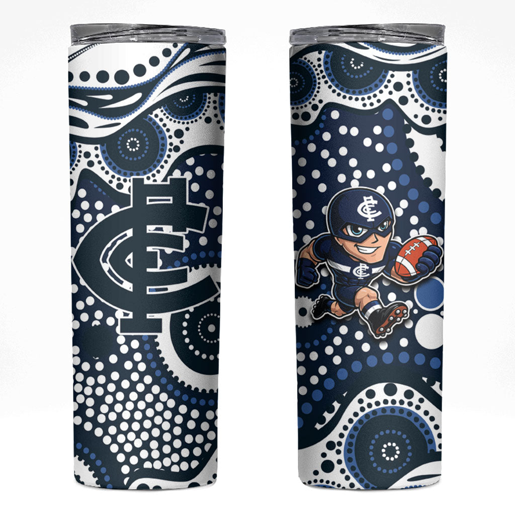 Carlton Blues Skinny Tumbler Aboriginal Dot Pattern - Football Mascot Heritage Pride
