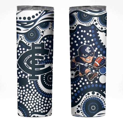 Carlton Blues Skinny Tumbler Aboriginal Dot Pattern - Football Mascot Heritage Pride