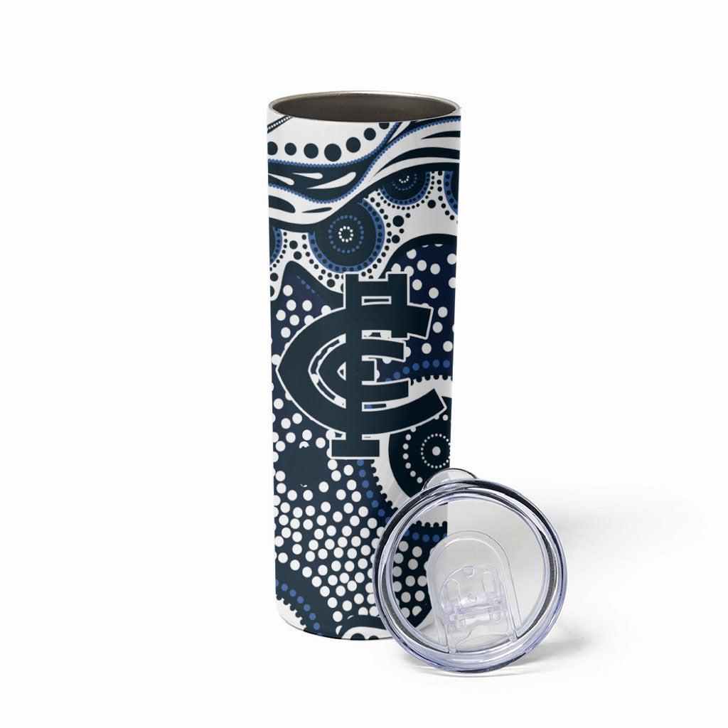 Carlton Blues Skinny Tumbler Aboriginal Dot Pattern - Football Mascot Heritage Pride
