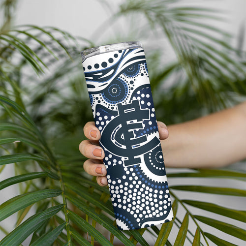 Carlton Blues Skinny Tumbler Aboriginal Dot Pattern - Football Mascot Heritage Pride