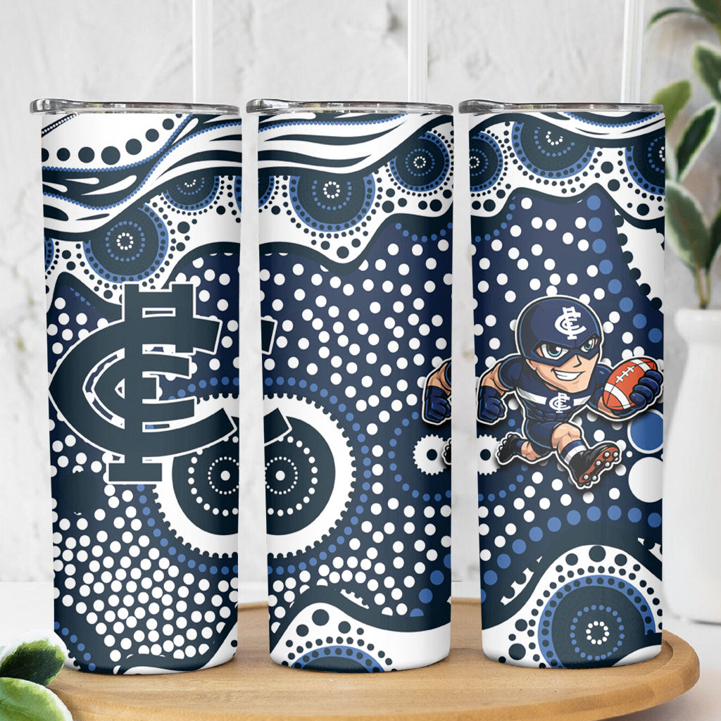 Carlton Blues Skinny Tumbler Aboriginal Dot Pattern - Football Mascot Heritage Pride