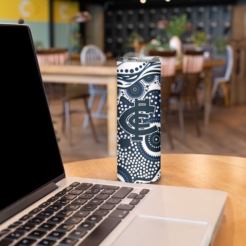 Carlton Blues Skinny Tumbler Aboriginal Dot Pattern - Football Mascot Heritage Pride