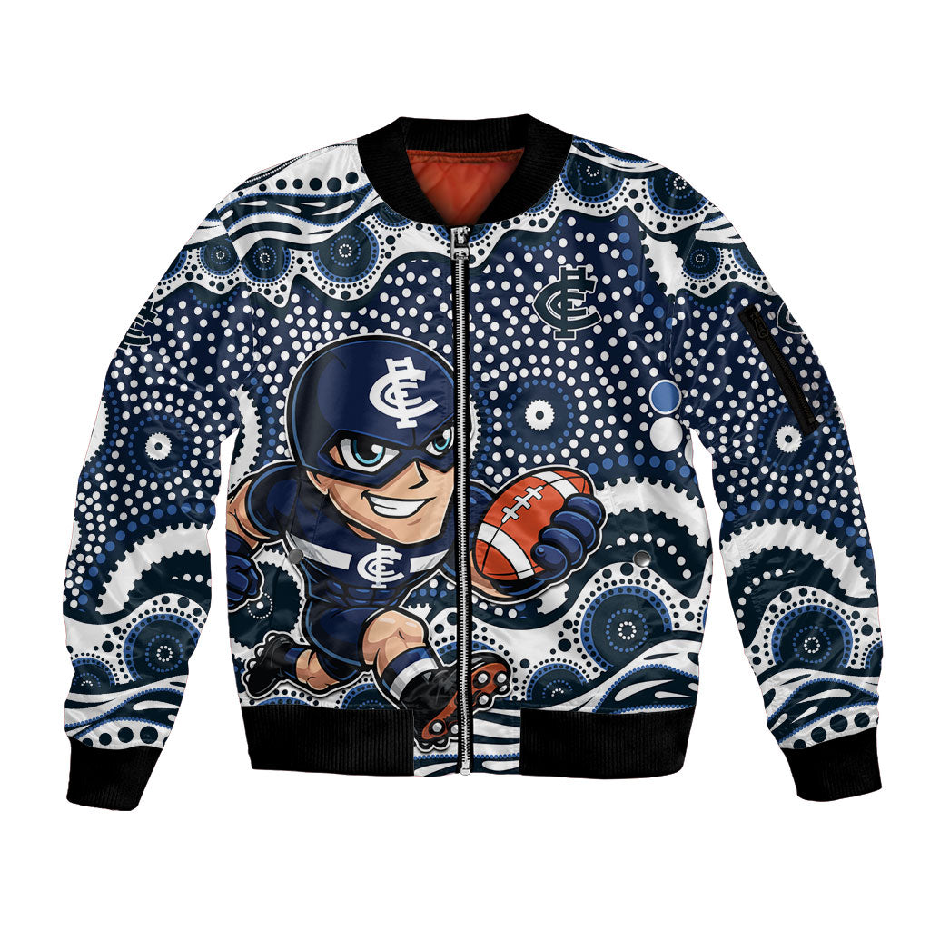 Carlton Blues Sleeve Zip Bomber Jacket Aboriginal Dot Pattern - Football Mascot Heritage Pride