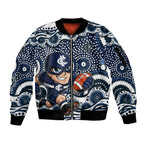 Carlton Blues Sleeve Zip Bomber Jacket Aboriginal Dot Pattern - Football Mascot Heritage Pride