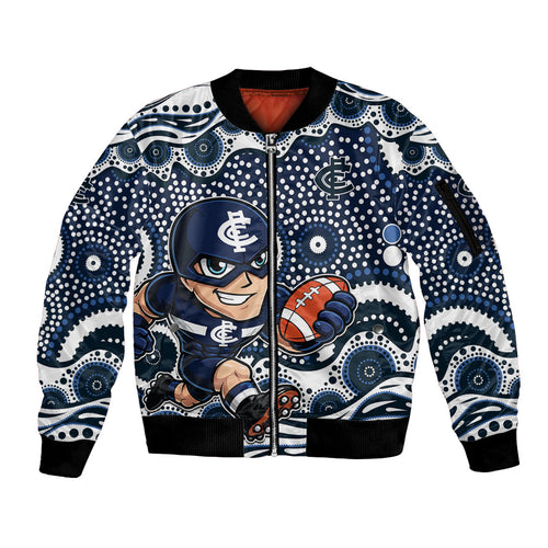 Carlton Blues Sleeve Zip Bomber Jacket Aboriginal Dot Pattern - Football Mascot Heritage Pride