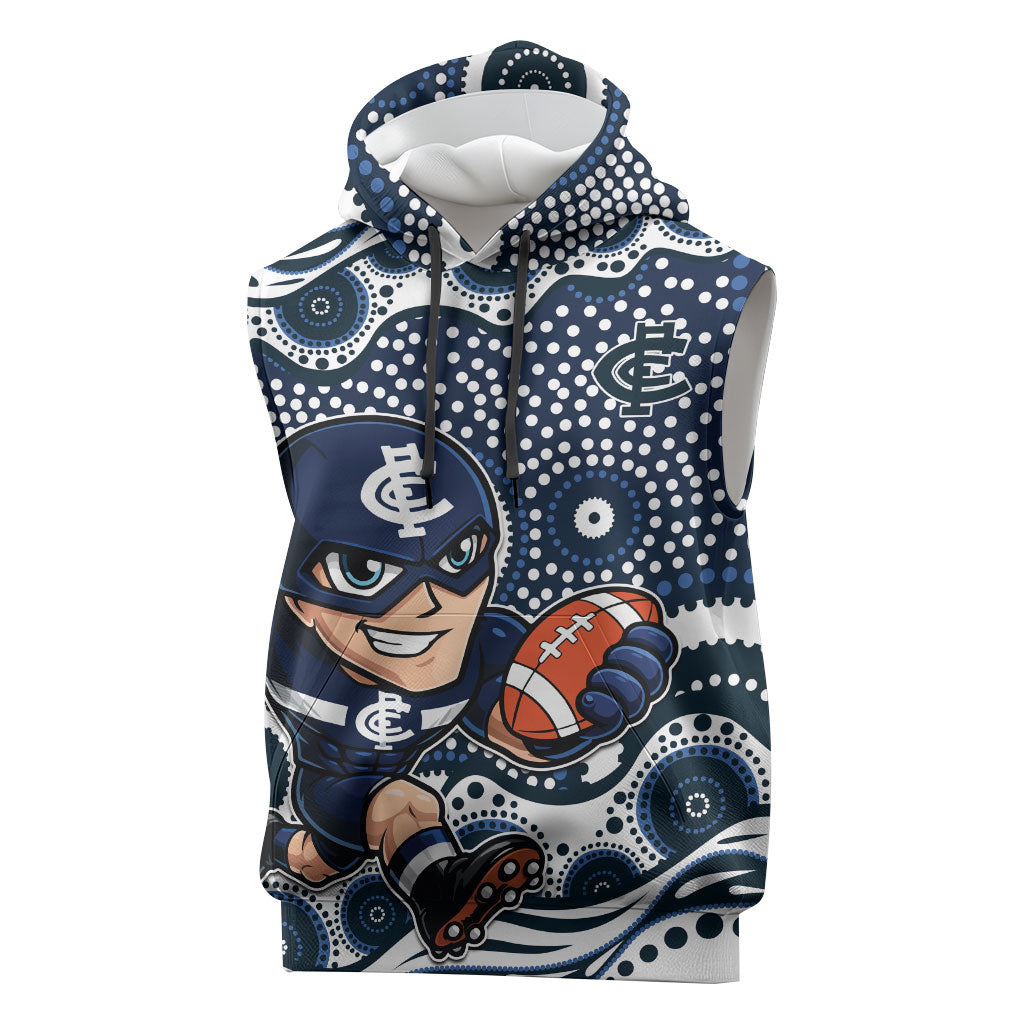 Carlton Blues Sleeveless Hoodie Aboriginal Dot Pattern - Football Mascot Heritage Pride