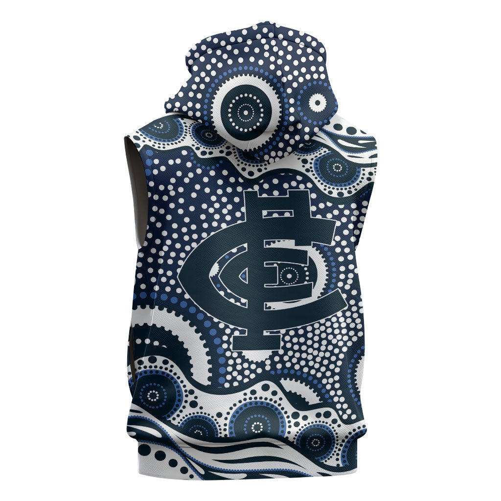 Carlton Blues Sleeveless Hoodie Aboriginal Dot Pattern - Football Mascot Heritage Pride