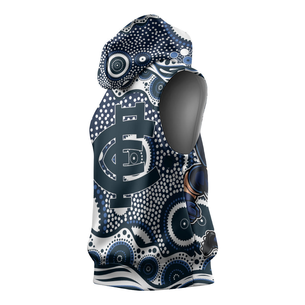 Carlton Blues Sleeveless Hoodie Aboriginal Dot Pattern - Football Mascot Heritage Pride