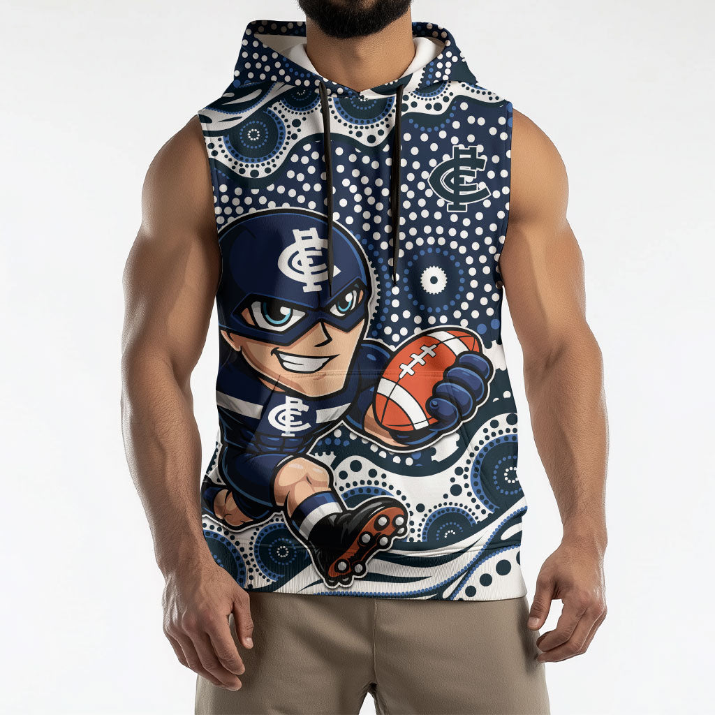 Carlton Blues Sleeveless Hoodie Aboriginal Dot Pattern - Football Mascot Heritage Pride