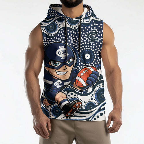 Carlton Blues Sleeveless Hoodie Aboriginal Dot Pattern - Football Mascot Heritage Pride