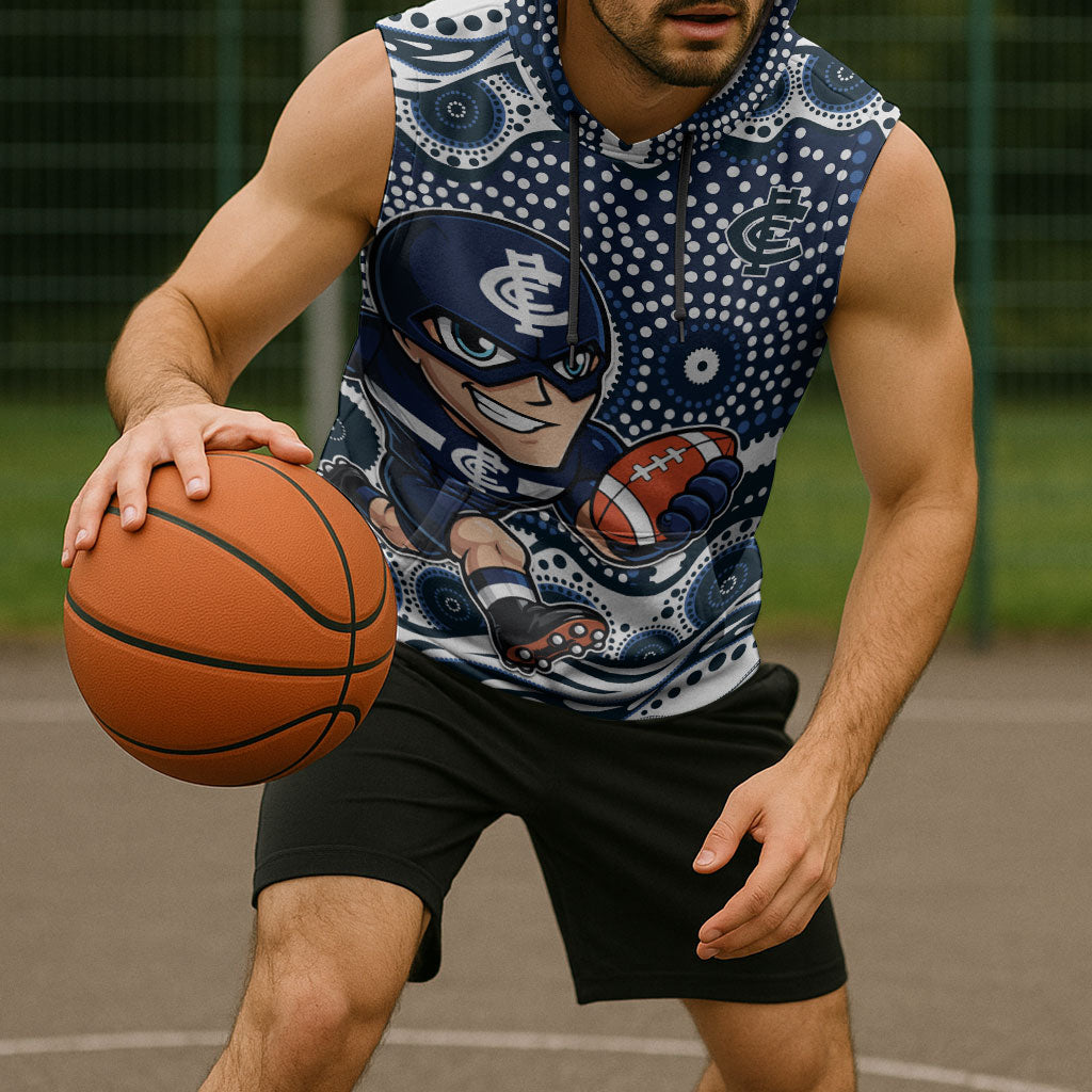 Carlton Blues Sleeveless Hoodie Aboriginal Dot Pattern - Football Mascot Heritage Pride