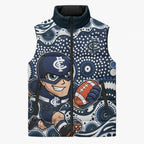 Carlton Blues Sleeveless Puffer Jacket Aboriginal Dot Pattern - Football Mascot Heritage Pride