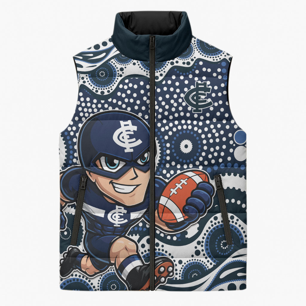 Carlton Blues Sleeveless Puffer Jacket Aboriginal Dot Pattern - Football Mascot Heritage Pride