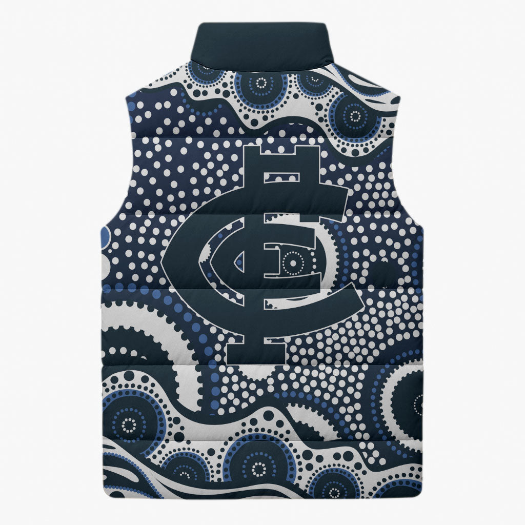 Carlton Blues Sleeveless Puffer Jacket Aboriginal Dot Pattern - Football Mascot Heritage Pride