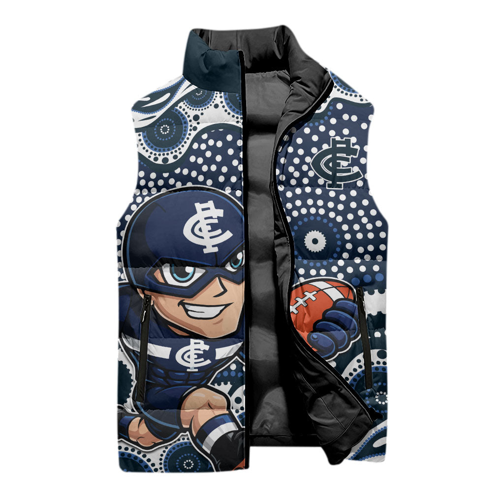 Carlton Blues Sleeveless Puffer Jacket Aboriginal Dot Pattern - Football Mascot Heritage Pride