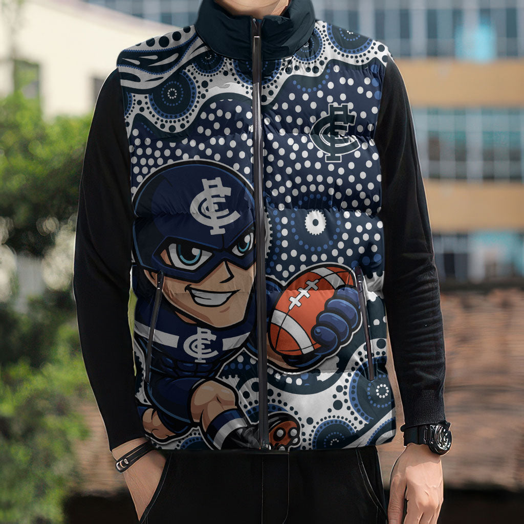 Carlton Blues Sleeveless Puffer Jacket Aboriginal Dot Pattern - Football Mascot Heritage Pride