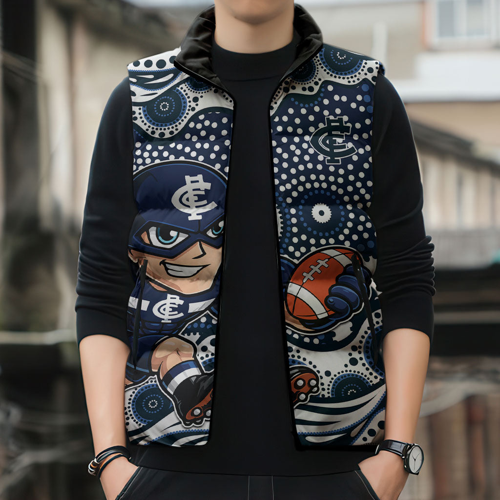 Carlton Blues Sleeveless Puffer Jacket Aboriginal Dot Pattern - Football Mascot Heritage Pride