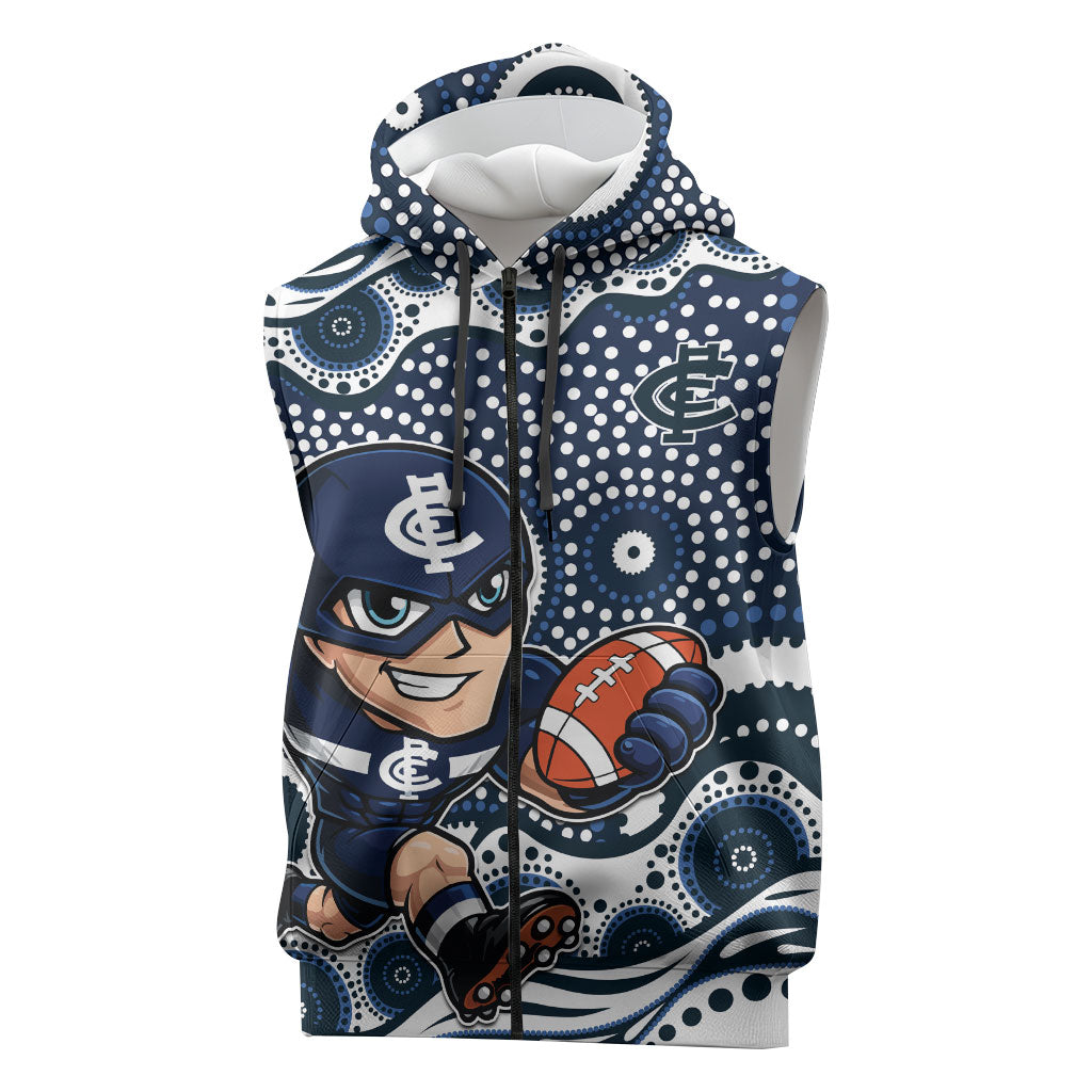 Carlton Blues Sleeveless Zip Hoodie Aboriginal Dot Pattern - Football Mascot Heritage Pride