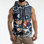 Carlton Blues Sleeveless Zip Hoodie Aboriginal Dot Pattern - Football Mascot Heritage Pride