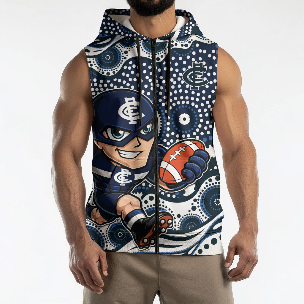 Carlton Blues Sleeveless Zip Hoodie Aboriginal Dot Pattern - Football Mascot Heritage Pride